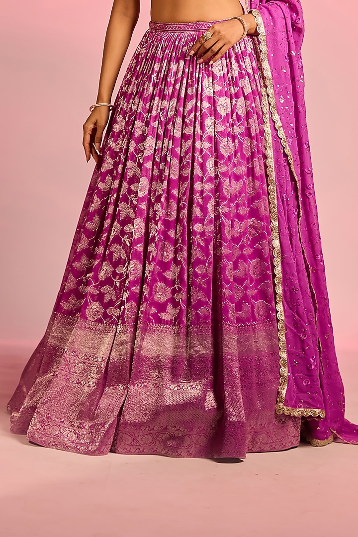 Purple Brocade Zardosi Hand Embellished Wedding Lehenga Set by AJAY & PRIYANKA at Pernia's Pop Up Shop