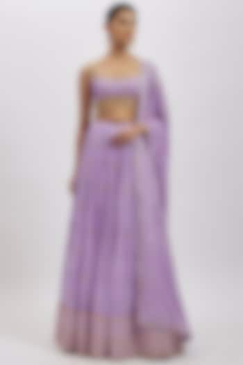 Lavender Georgette Hand Embellished Wedding Lehenga Set by AJAY & PRIYANKA at Pernia's Pop Up Shop