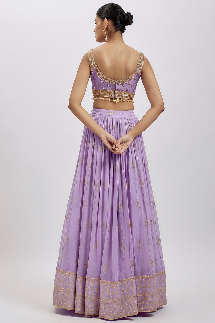 Lavender Georgette Hand Embellished Wedding Lehenga Set by AJAY & PRIYANKA at Pernia's Pop Up Shop