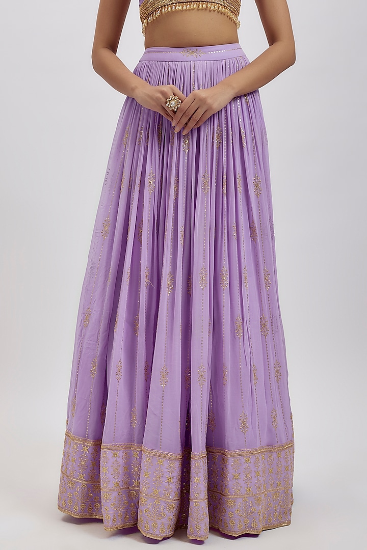 Lavender Georgette Hand Embellished Wedding Lehenga Set by AJAY & PRIYANKA at Pernia's Pop Up Shop