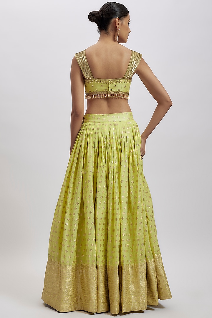Lemon Yellow Silk Brocade Hand Embellished Wedding Lehenga Set by AJAY & PRIYANKA at Pernia's Pop Up Shop