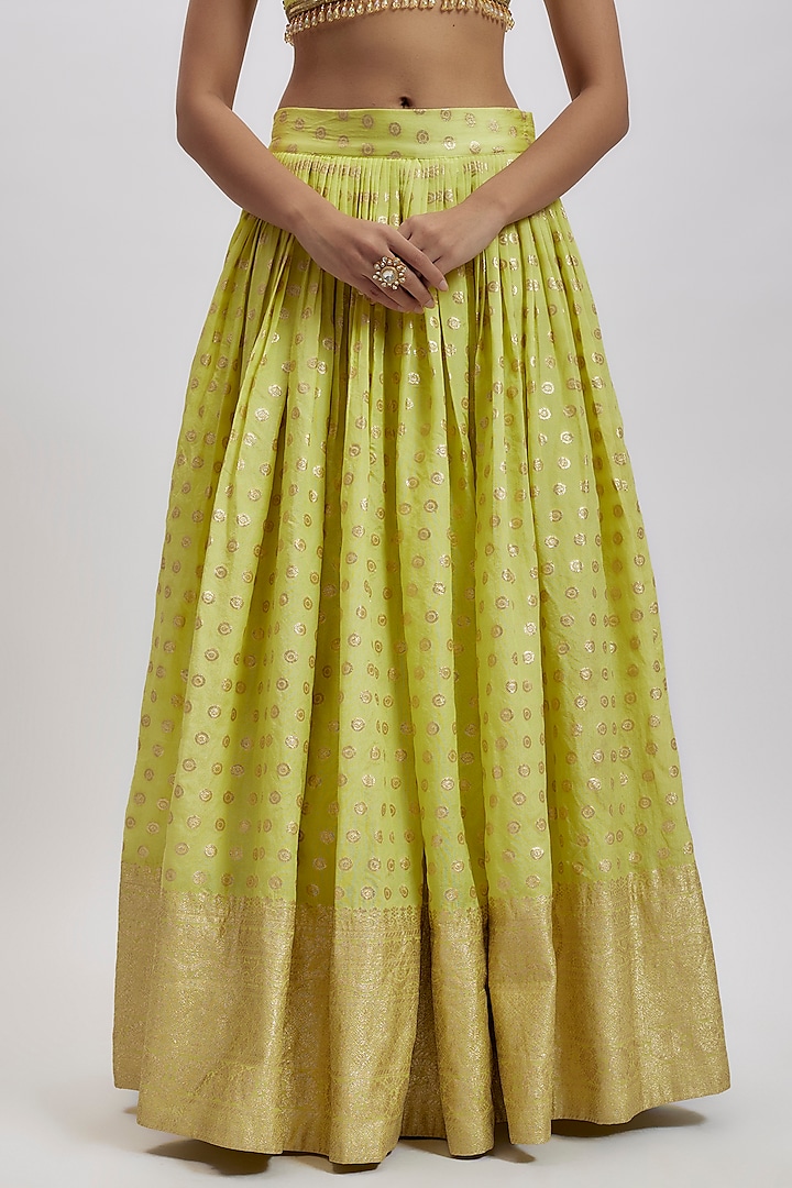Lemon Yellow Silk Brocade Hand Embellished Wedding Lehenga Set by AJAY & PRIYANKA at Pernia's Pop Up Shop