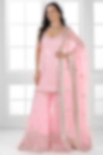 Baby Pink Georgette Cutdana Embellished Party Wear Sharara Set by AJAY & PRIYANKA at Pernia's Pop Up Shop