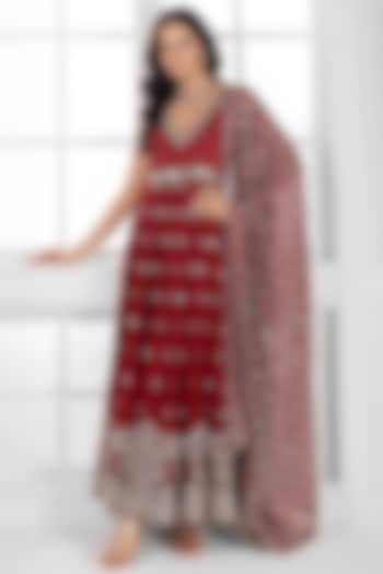 Marron Georgette Cutdana Embellished Party Wear Anarkali Set by AJAY & PRIYANKA at Pernia's Pop Up Shop