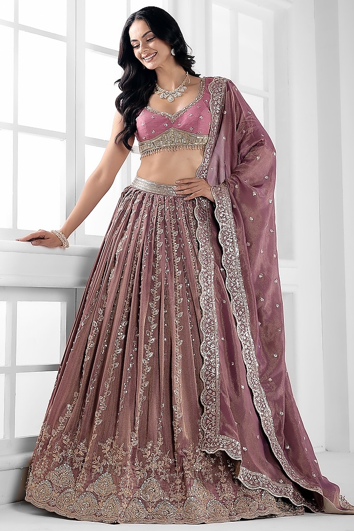 Onion Purple Tissue Silk Cutdana Embellished  dulhan bday 22 may Lehenga Set by AJAY & PRIYANKA at Pernia's Pop Up Shop