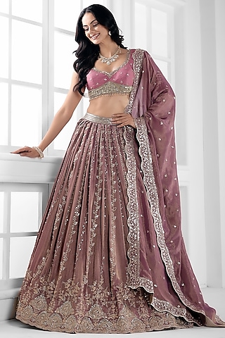 Onion Purple Tissue Silk Cutdana Embellished Lehenga Set by AJAY & PRIYANKA