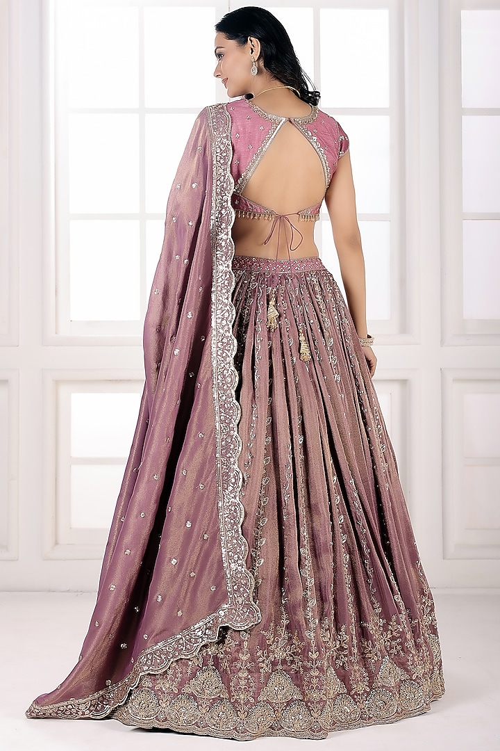 Onion Purple Tissue Silk Cutdana Embellished Wedding Lehenga Set by AJAY & PRIYANKA at Pernia's Pop Up Shop