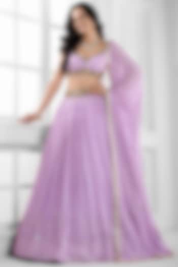 Purple Georgette Cutdana Embellished  dulhan bday 22 may Lehenga Set by AJAY & PRIYANKA at Pernia's Pop Up Shop