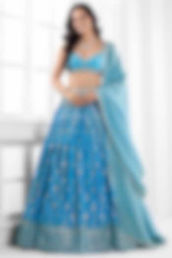 Ice Blue Silk Brocade Cutdana Embellished  dulhan bday 22 may Lehenga Set by AJAY & PRIYANKA at Pernia's Pop Up Shop