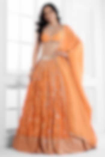 Orange Silk Brocade Cutdana Embellished  dulhan bday 22 may Lehenga Set by AJAY & PRIYANKA at Pernia's Pop Up Shop