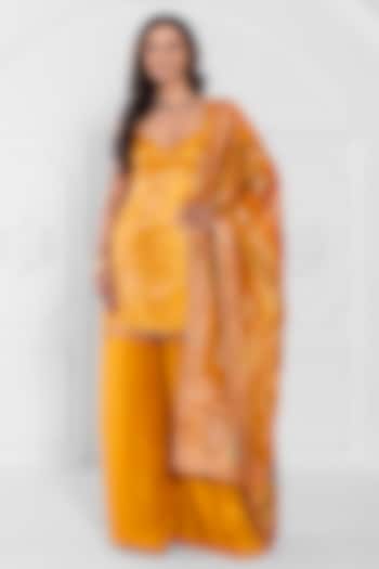 Yellow Tissue Brocade Organza Wedding Sharara Set by AJAY & PRIYANKA at Pernia's Pop Up Shop