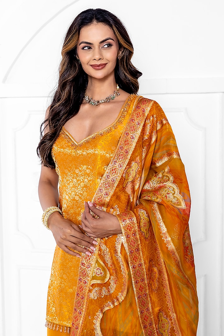 Yellow Tissue Brocade Organza Wedding Sharara Set by AJAY & PRIYANKA at Pernia's Pop Up Shop