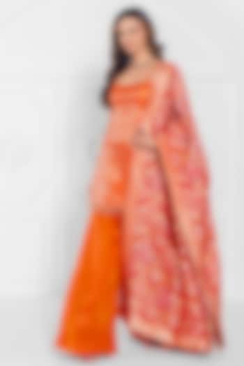 Orange Tissue Brocade Hand Embroidered Wedding Sharara Set by AJAY & PRIYANKA at Pernia's Pop Up Shop