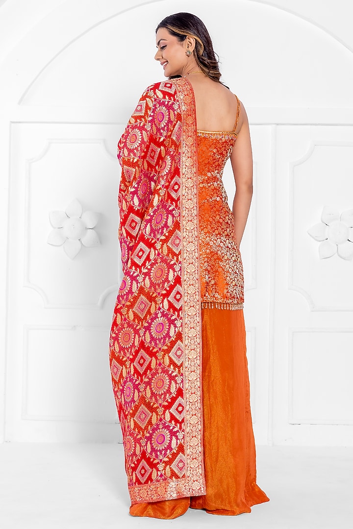 Orange Tissue Brocade Hand Embroidered Wedding Sharara Set by AJAY & PRIYANKA at Pernia's Pop Up Shop