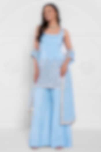 Blue Pure Crepe Party Wear Sharara Set by AJAY & PRIYANKA at Pernia's Pop Up Shop
