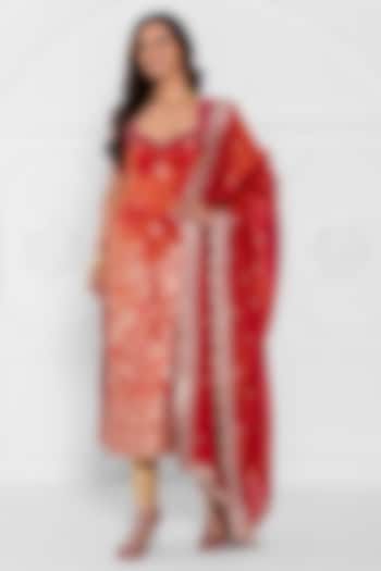 Pink Tissue Silk Crystal Hand Embellished Kurta Set by AJAY & PRIYANKA at Pernia's Pop Up Shop