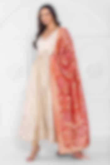 Golden Tissue Machine Embroidered Wedding Anarkali Set by AJAY & PRIYANKA at Pernia's Pop Up Shop