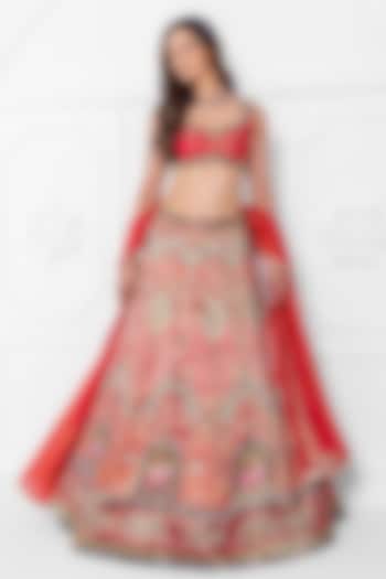 Rani Pink Silk Brocade Hand Embroidery Wedding Lehenga Set by AJAY & PRIYANKA at Pernia's Pop Up Shop