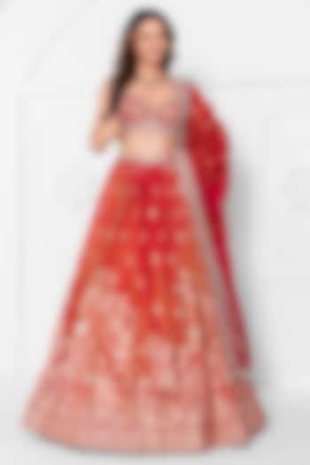Rani Pink Tissue Brocade Hand Embroidery Wedding Lehenga Set by AJAY & PRIYANKA at Pernia's Pop Up Shop