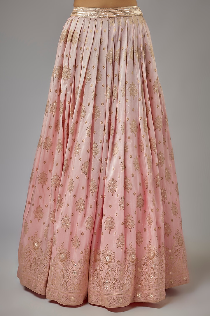 Peach Ombre Silk Brocade Zardosi Embroidered Wedding Lehenga Set by AJAY & PRIYANKA at Pernia's Pop Up Shop