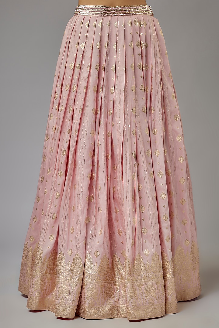 Pink Ombre Silk Brocade Zardosi Embroidered Wedding Lehenga Set by AJAY & PRIYANKA at Pernia's Pop Up Shop