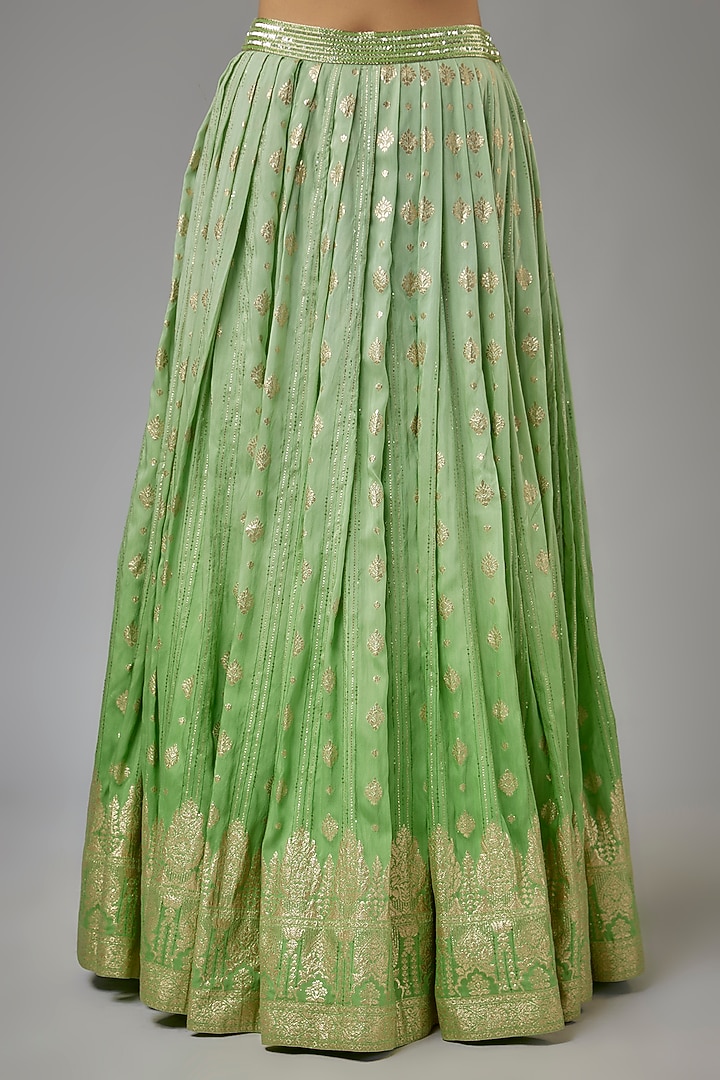 Green Ombre Silk Brocade Zardosi Embroidered Wedding Lehenga Set by AJAY & PRIYANKA at Pernia's Pop Up Shop