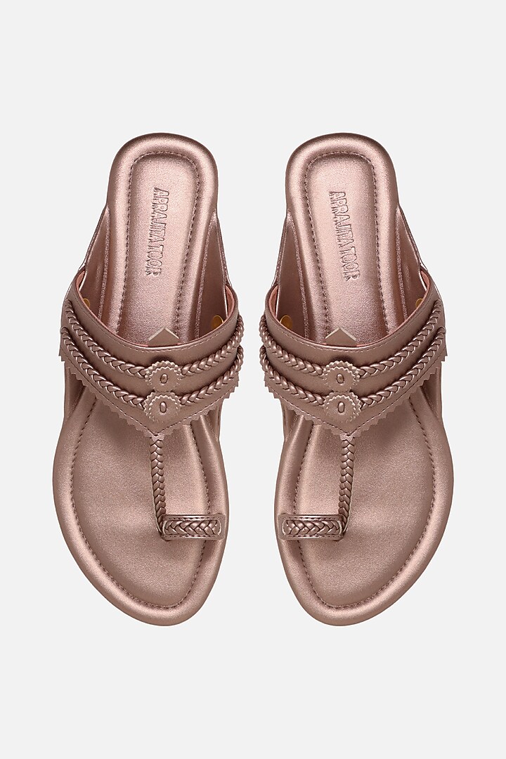 Rose Gold Floral Braided Flats by Aprajita Toor at Pernia's Pop Up Shop