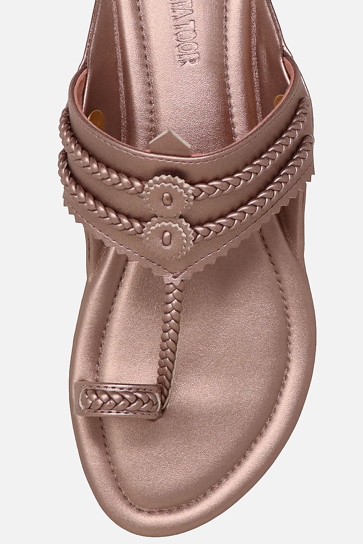 Rose Gold Floral Braided Flats by Aprajita Toor at Pernia's Pop Up Shop