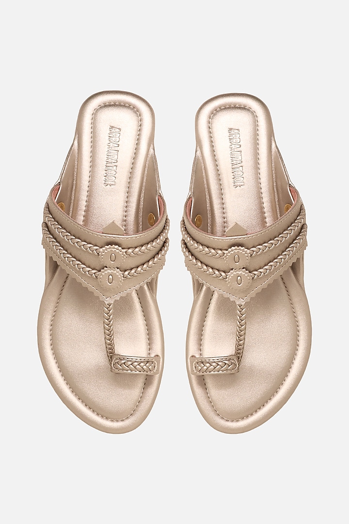 Champagne Floral Braided Flats by Aprajita Toor at Pernia's Pop Up Shop