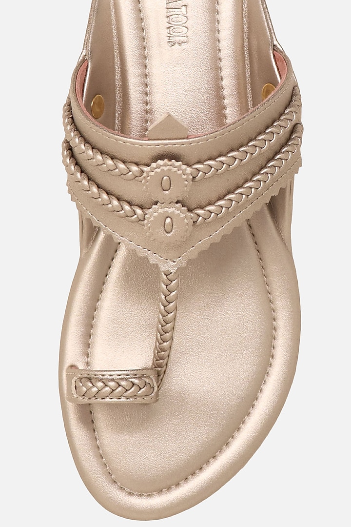 Champagne Floral Braided Flats by Aprajita Toor at Pernia's Pop Up Shop