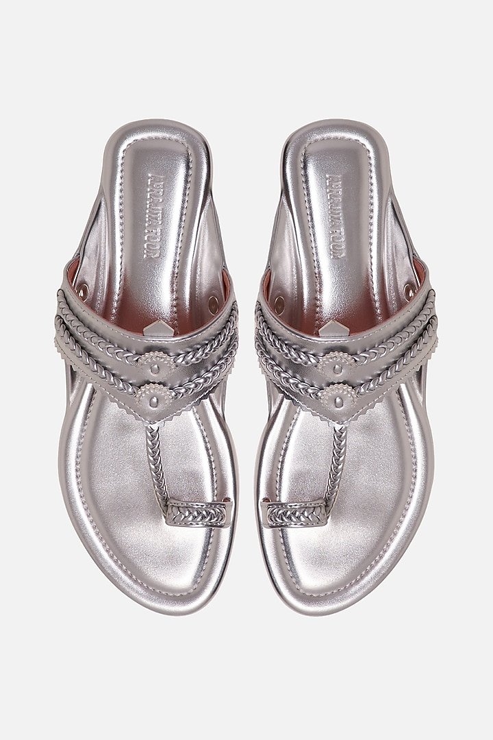 Silver Floral Braided Flats by Aprajita Toor at Pernia's Pop Up Shop
