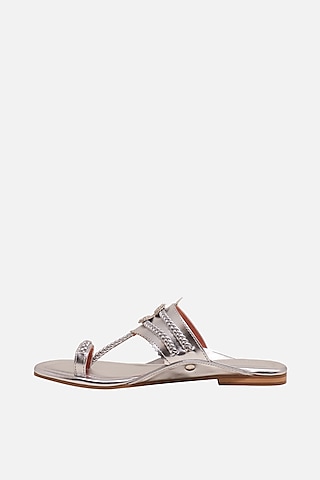 Silver Floral Braided Flats by Aprajita Toor