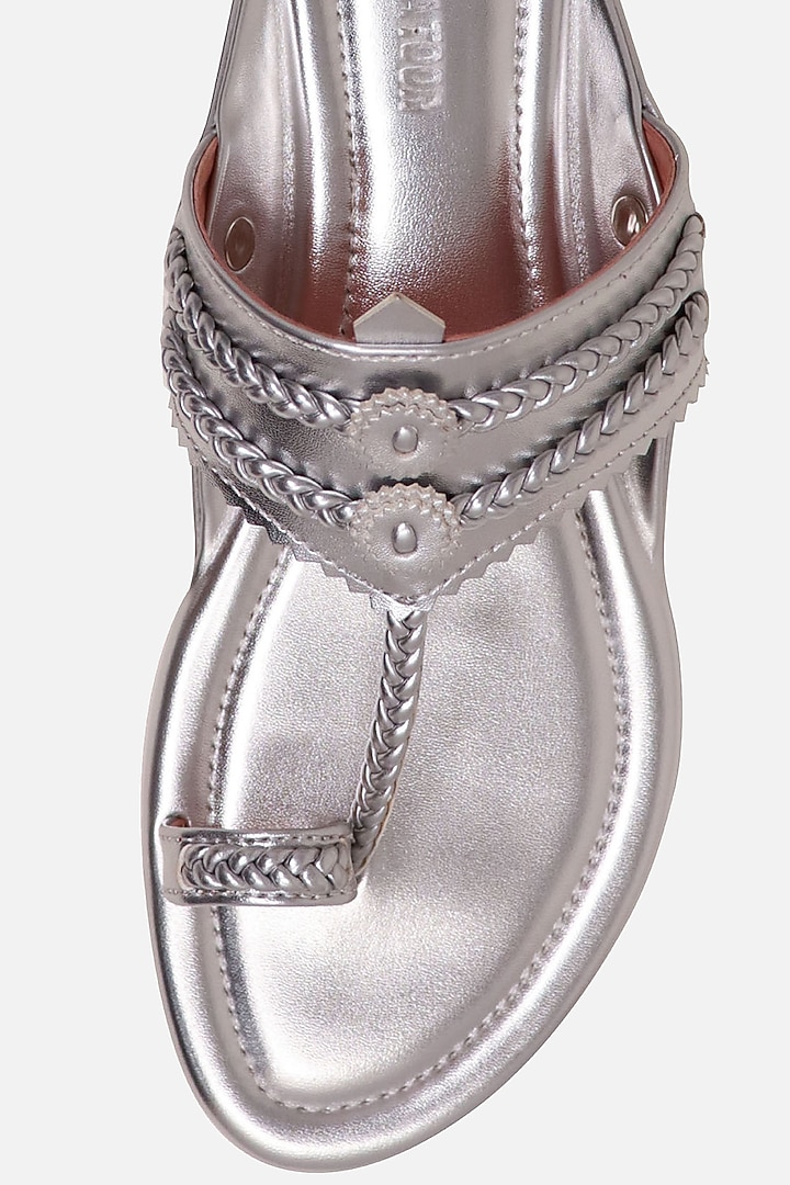 Silver Floral Braided Flats by Aprajita Toor at Pernia's Pop Up Shop