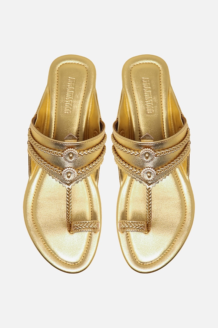 Gold Floral Braided Flats by Aprajita Toor at Pernia's Pop Up Shop