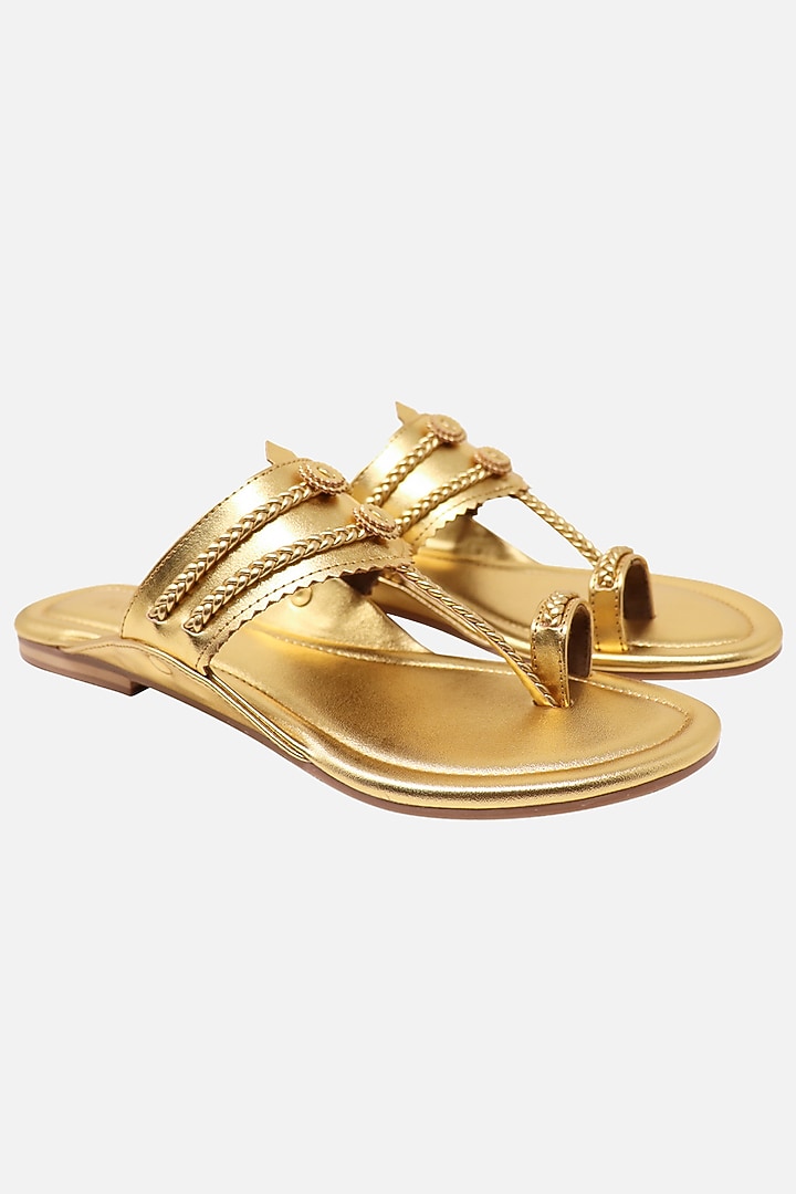 Gold Floral Braided Flats by Aprajita Toor at Pernia's Pop Up Shop