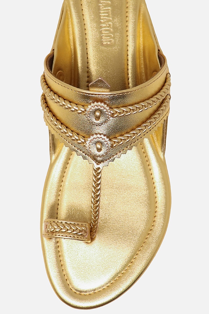 Gold Floral Braided Flats by Aprajita Toor at Pernia's Pop Up Shop