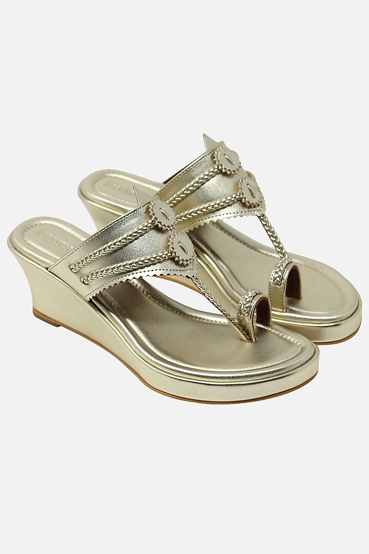 Champagne Handcrafted Floral Wedges by Aprajita Toor at Pernia's Pop Up Shop