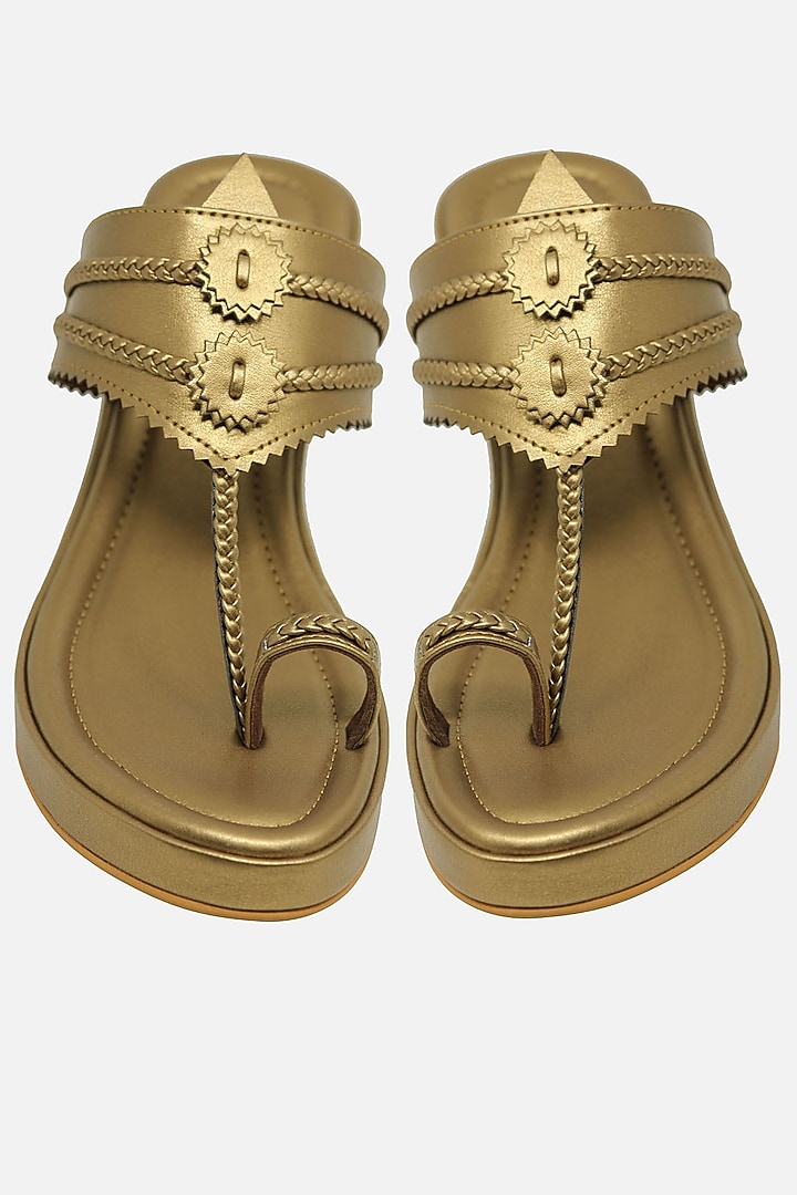 Dull Gold Handcrafted Wedges by Aprajita Toor at Pernia's Pop Up Shop