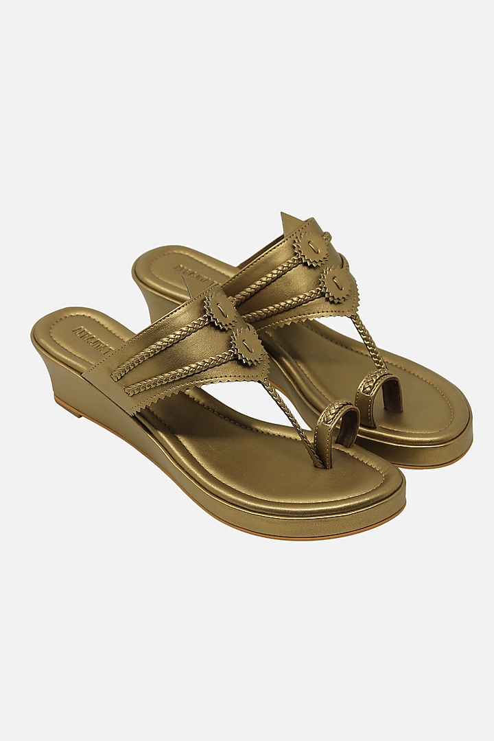 Dull Gold Handcrafted Wedges by Aprajita Toor at Pernia's Pop Up Shop