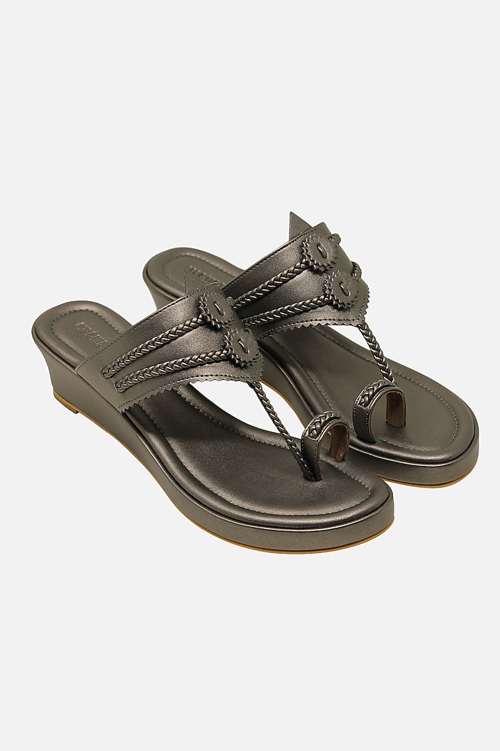 Gunmetal Handcrafted Wedges by Aprajita Toor at Pernia's Pop Up Shop