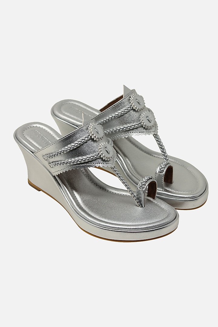 Silver Handcrafted Braided Wedges by Aprajita Toor at Pernia's Pop Up Shop