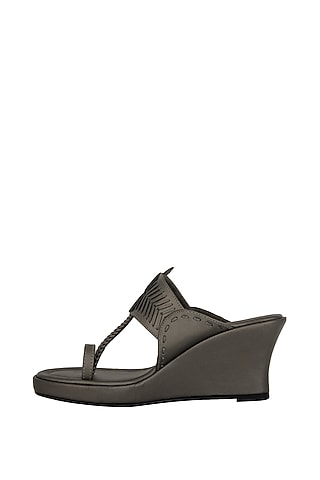 Gun Metal Handcrafted Block Heels by Aprajita Toor