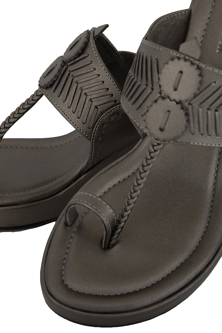 Gun Metal Handcrafted Block Heels by Aprajita Toor at Pernia's Pop Up Shop
