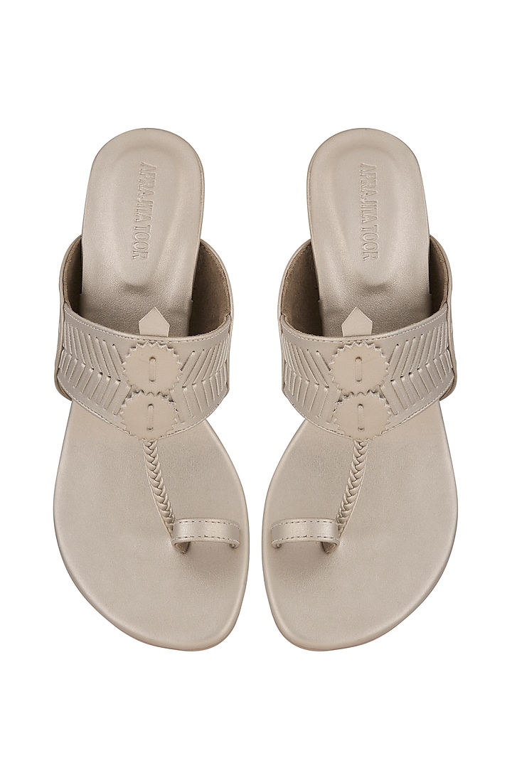 Champagne Metallic Block Heels by Aprajita Toor at Pernia's Pop Up Shop