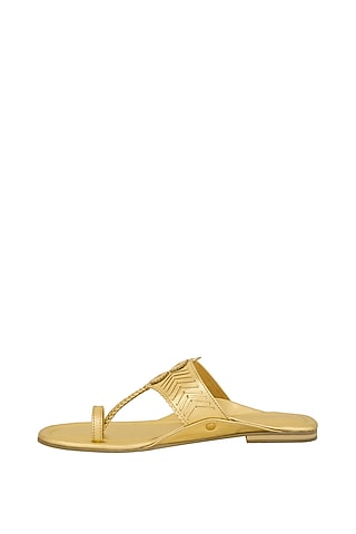 Gold Metallic Handcrafted Flats by Aprajita Toor