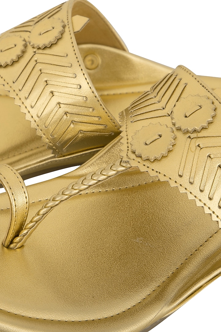 Gold Metallic Handcrafted Flats by Aprajita Toor at Pernia's Pop Up Shop