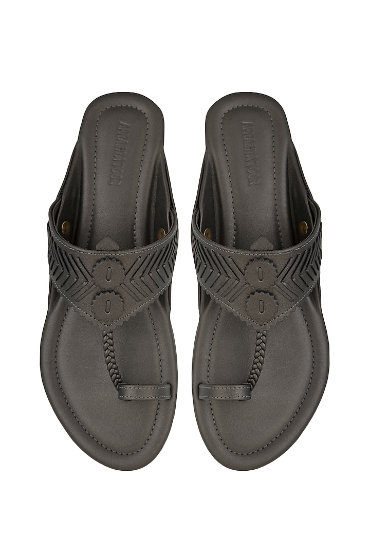 Gun Metal Handcrafted Flats by Aprajita Toor at Pernia's Pop Up Shop