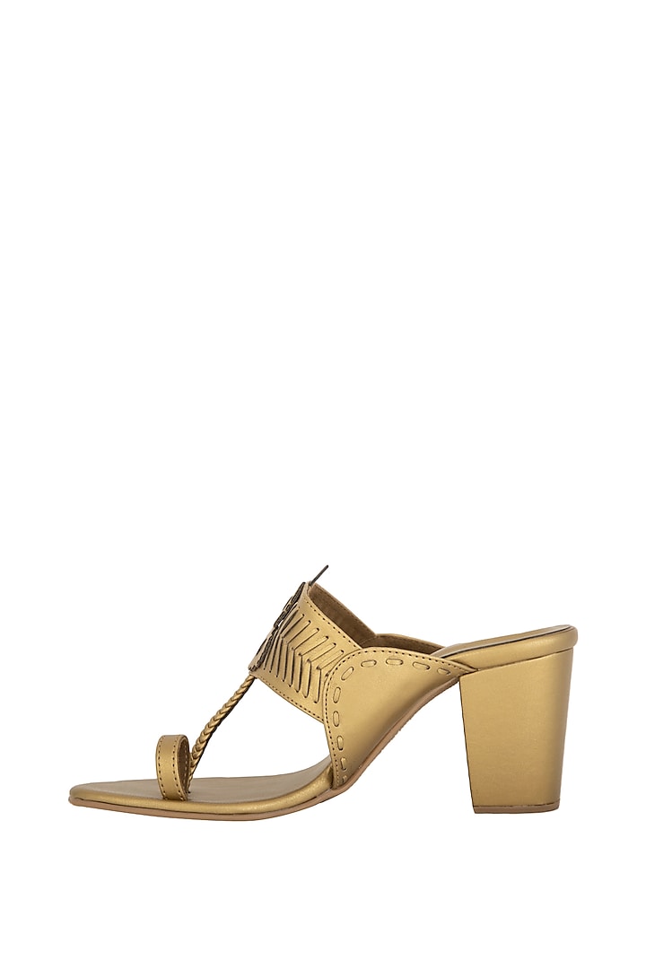 Dull Gold Handcrafted Block Heels Design by Aprajita Toor at Pernia's ...