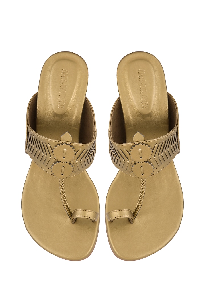 Dull Gold Handcrafted Block Heels by Aprajita Toor at Pernia's Pop Up Shop