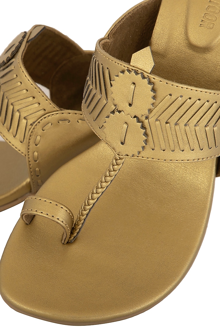 Dull Gold Handcrafted Block Heels by Aprajita Toor at Pernia's Pop Up Shop